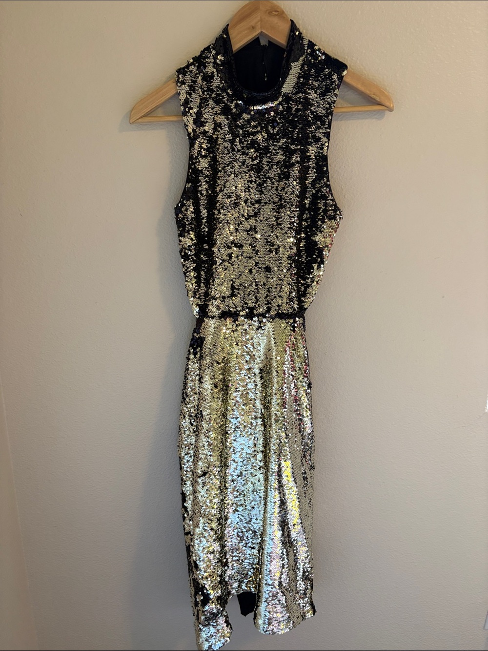 H& M Sequin Halter Midi Dress in Silver & Black
